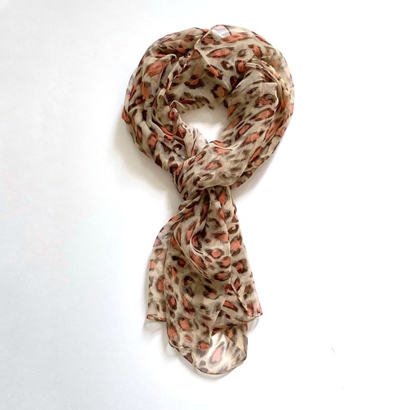 NWOT Orange & Tan Animal Print Lightweight Flowy Scarf - Picture 1 of 8